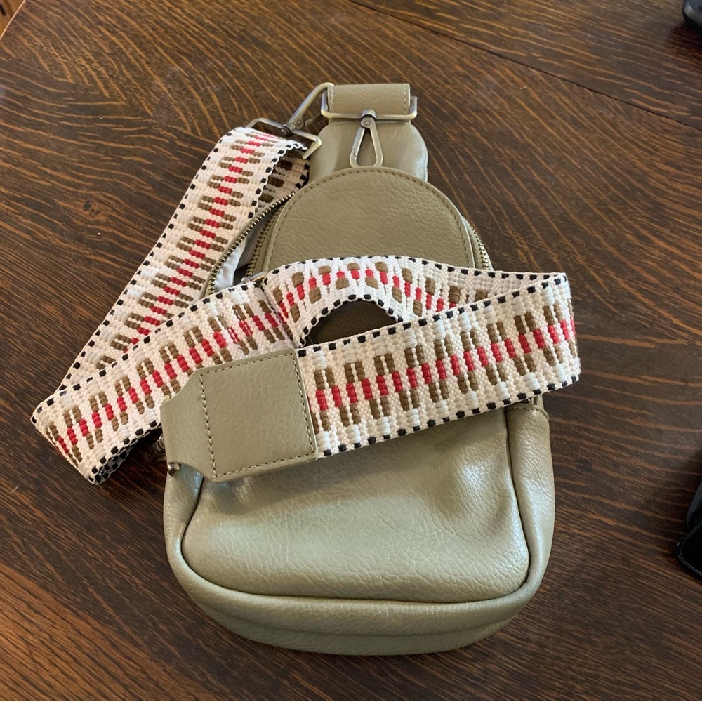 Anthropologie Olive Crossbody Bag with Patterned Strap